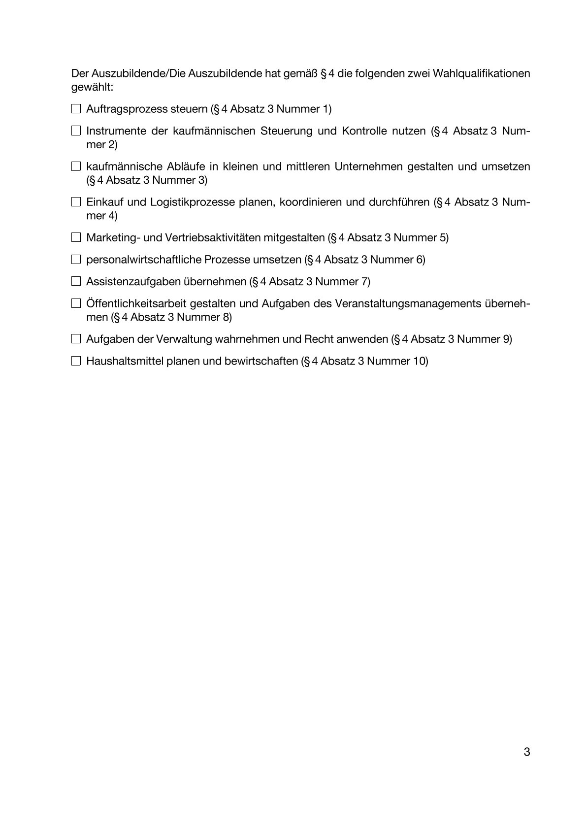 Wahlqualifikationen "Kaufmann/-frau für Büromanagement"
