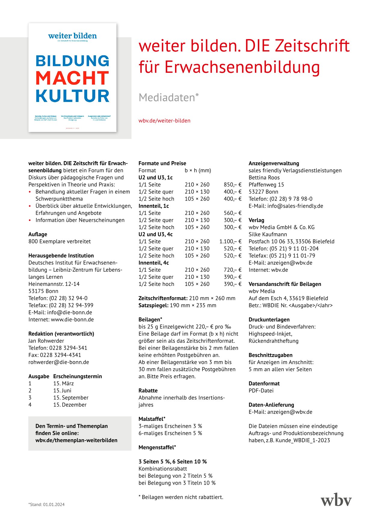 Mediadaten weiter bilden. DIE Zeitschrift für Erwachsenenbildung