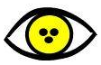 Logo Georg-Droste-Schule, Bremen: ein stilisiertes Auge mit einer gelben Pupille. In der Pupille sind drei schwarze Punkte. 