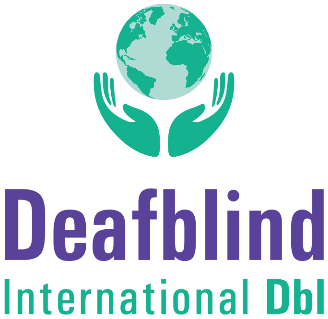 Zwei Hände formen eine Schale und tragen darin eine Weltkugel. Darunter steht Deafblind International Dbl.