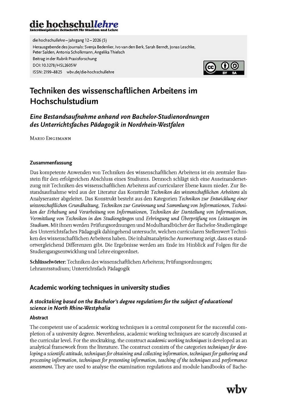 Techniken des wissenschaftlichen Arbeitens im Hochschulstudium. Eine Bestandsaufnahme anhand von Bachelor-Studienordnungen des Unterrichtsfaches Pädagogik in Nordrhein-Westfalen