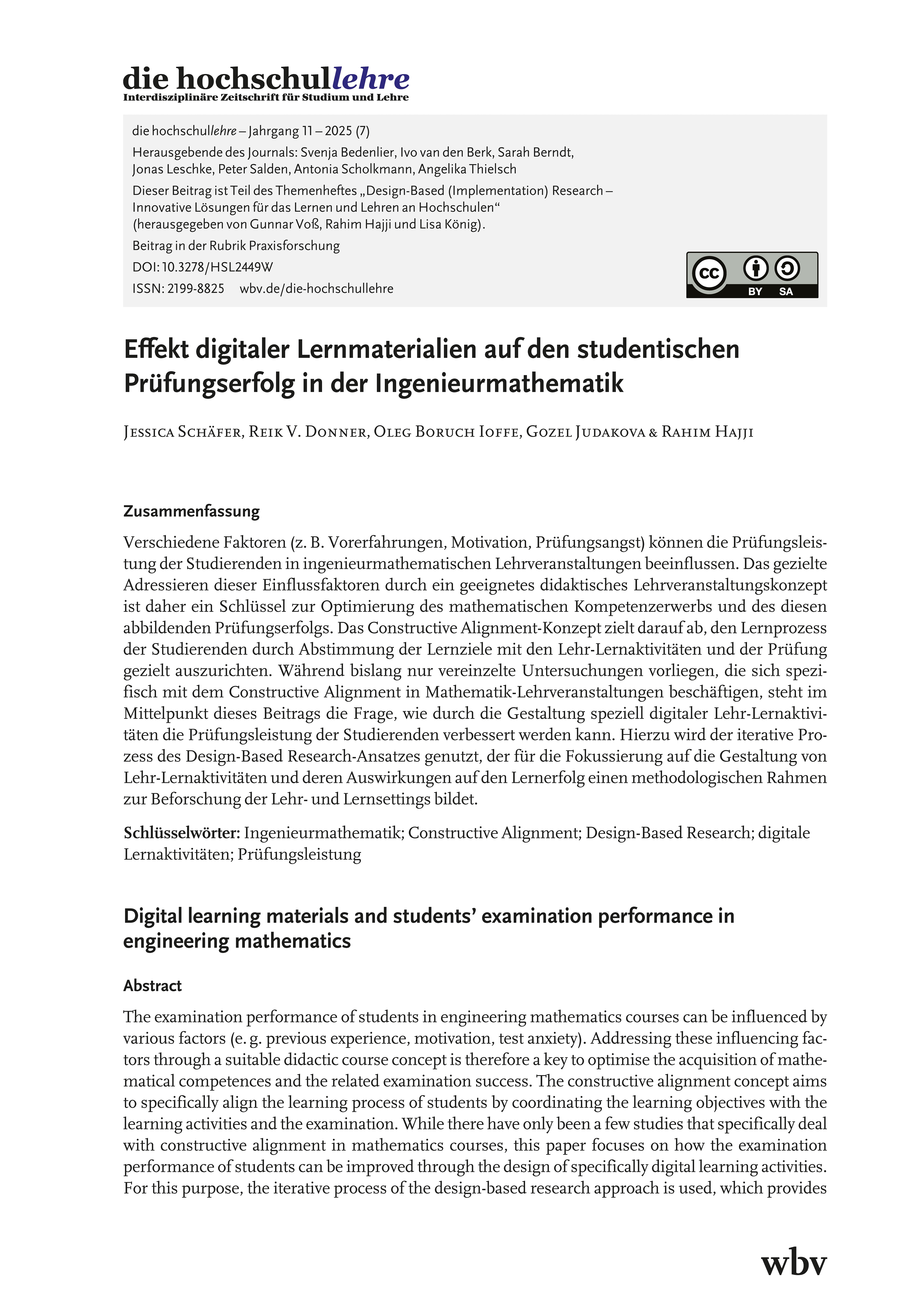 Effekt digitaler Lernmaterialien auf den studentischen Prüfungserfolg in der Ingenieurmathematik Effekt digitaler Lernmaterialien auf den studentischen Prüfungserfolg in der Ingenieurmathematik