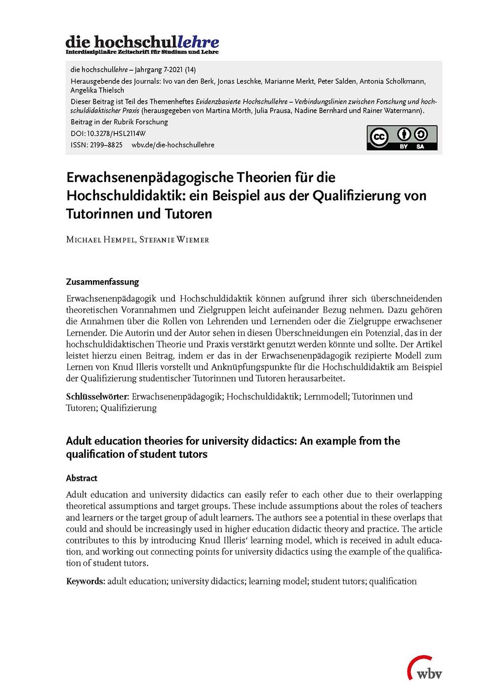Erwachsenenpädagogische Theorien für die Hochschuldidaktik Erwachsenenpädagogische Theorien für die Hochschuldidaktik