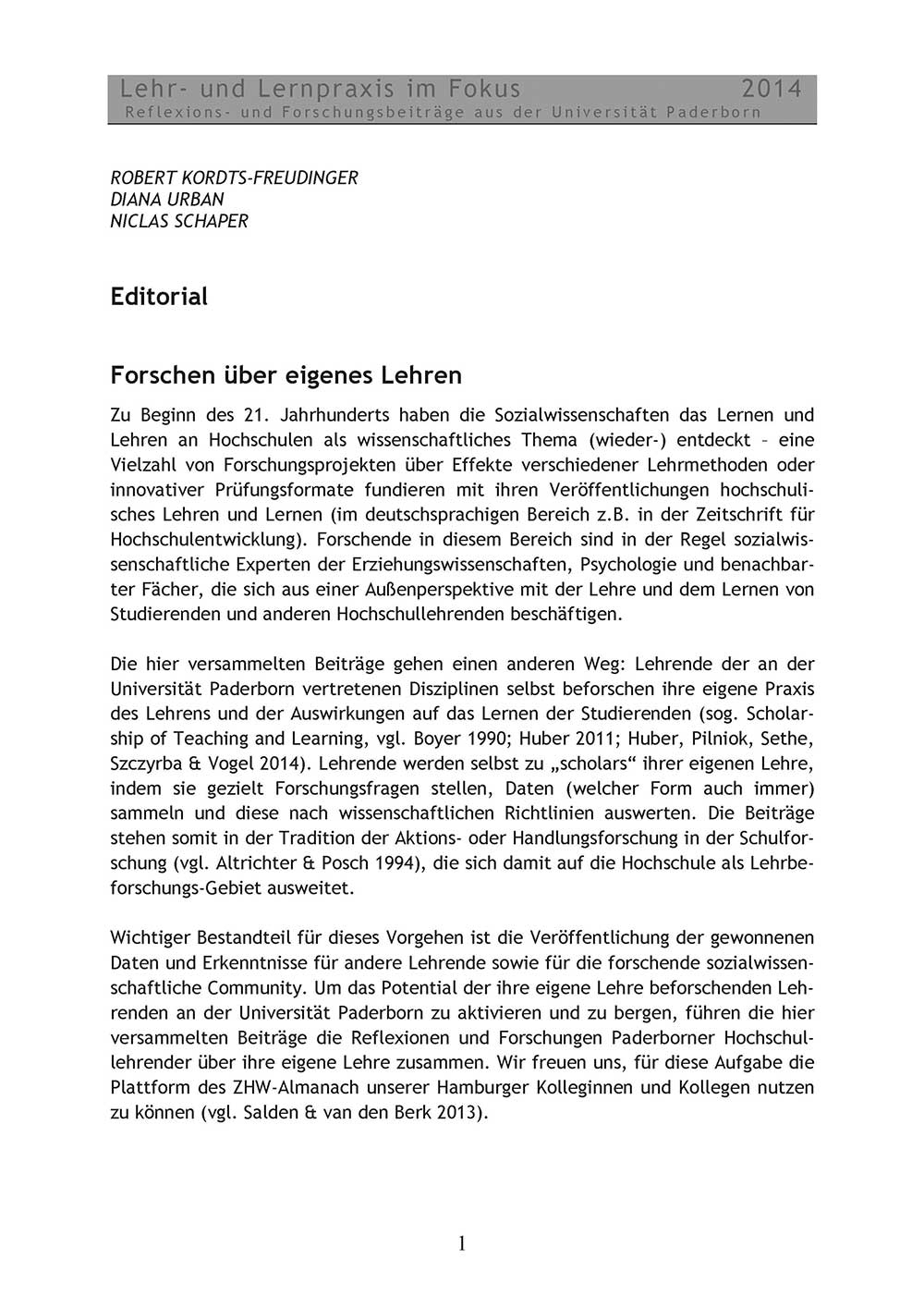 Editorial zu Lehr- und Lernpraxis im Fokus 2014