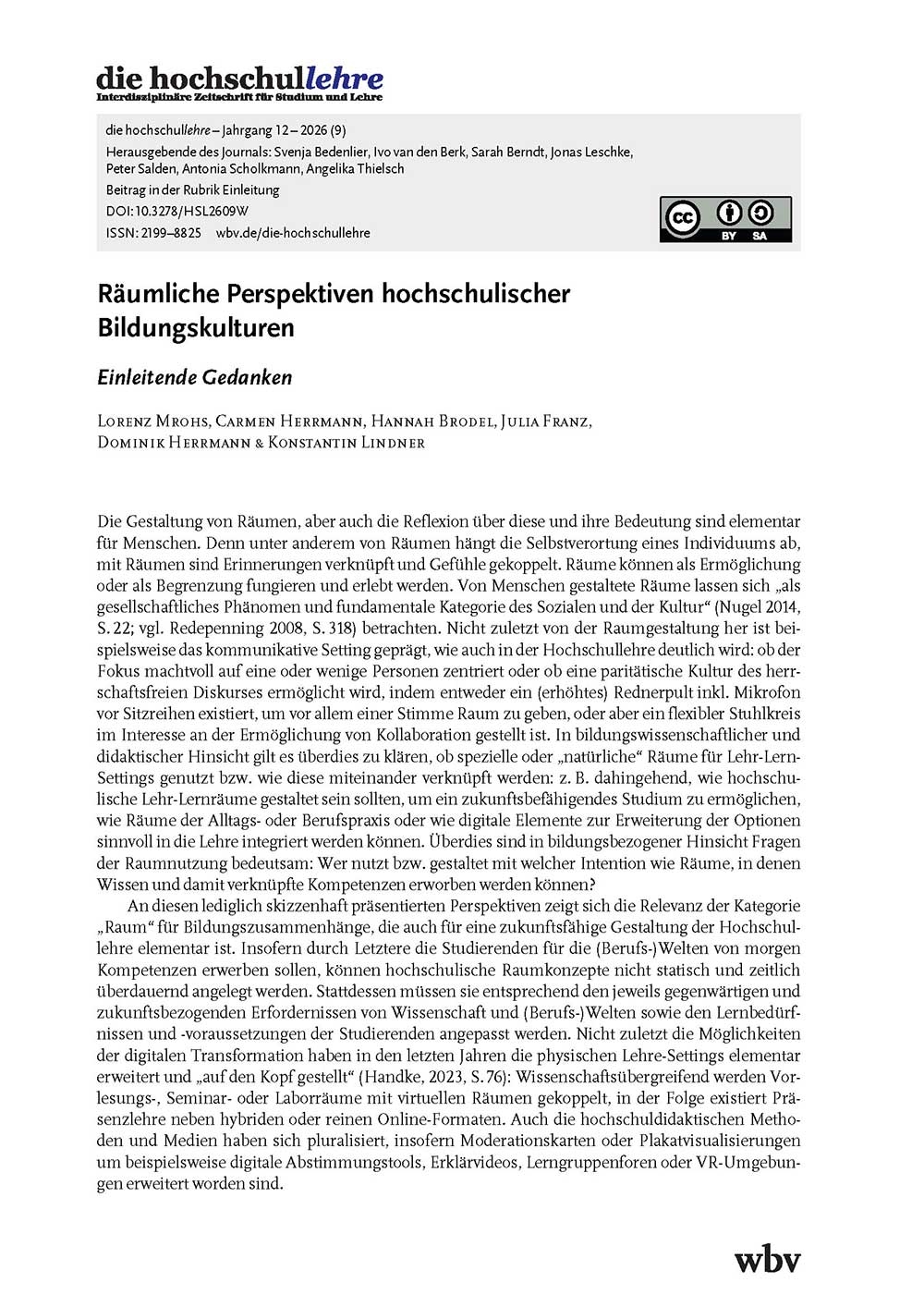 Räumliche Perspektiven hochschulischer Bildungskulturen. Einleitende Gedanken