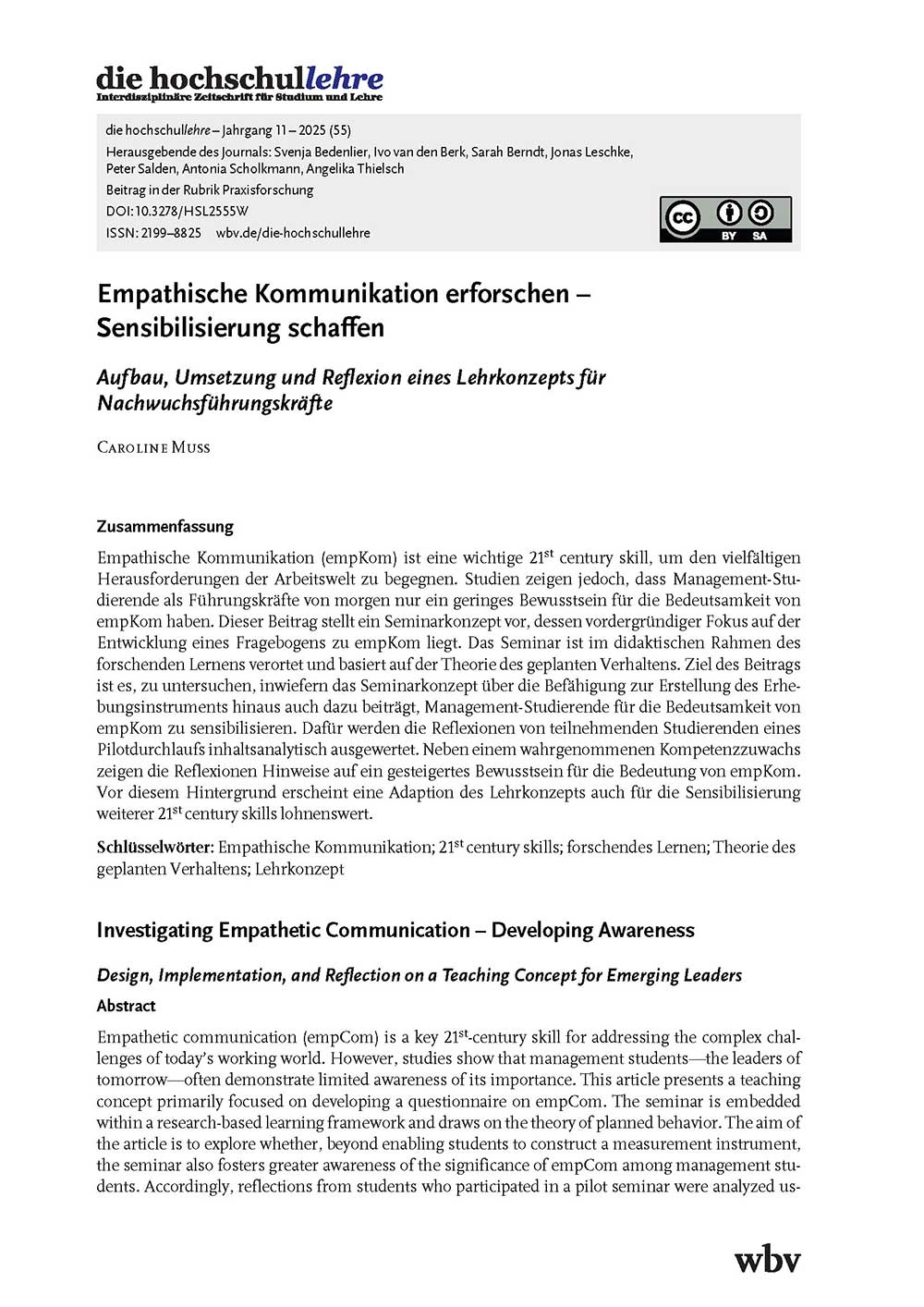 Empathische Kommunikation erforschen – Sensibilisierung schaffen: Aufbau, Umsetzung und Reflexion eines Lehrkonzepts für Nachwuchsführungskräfte