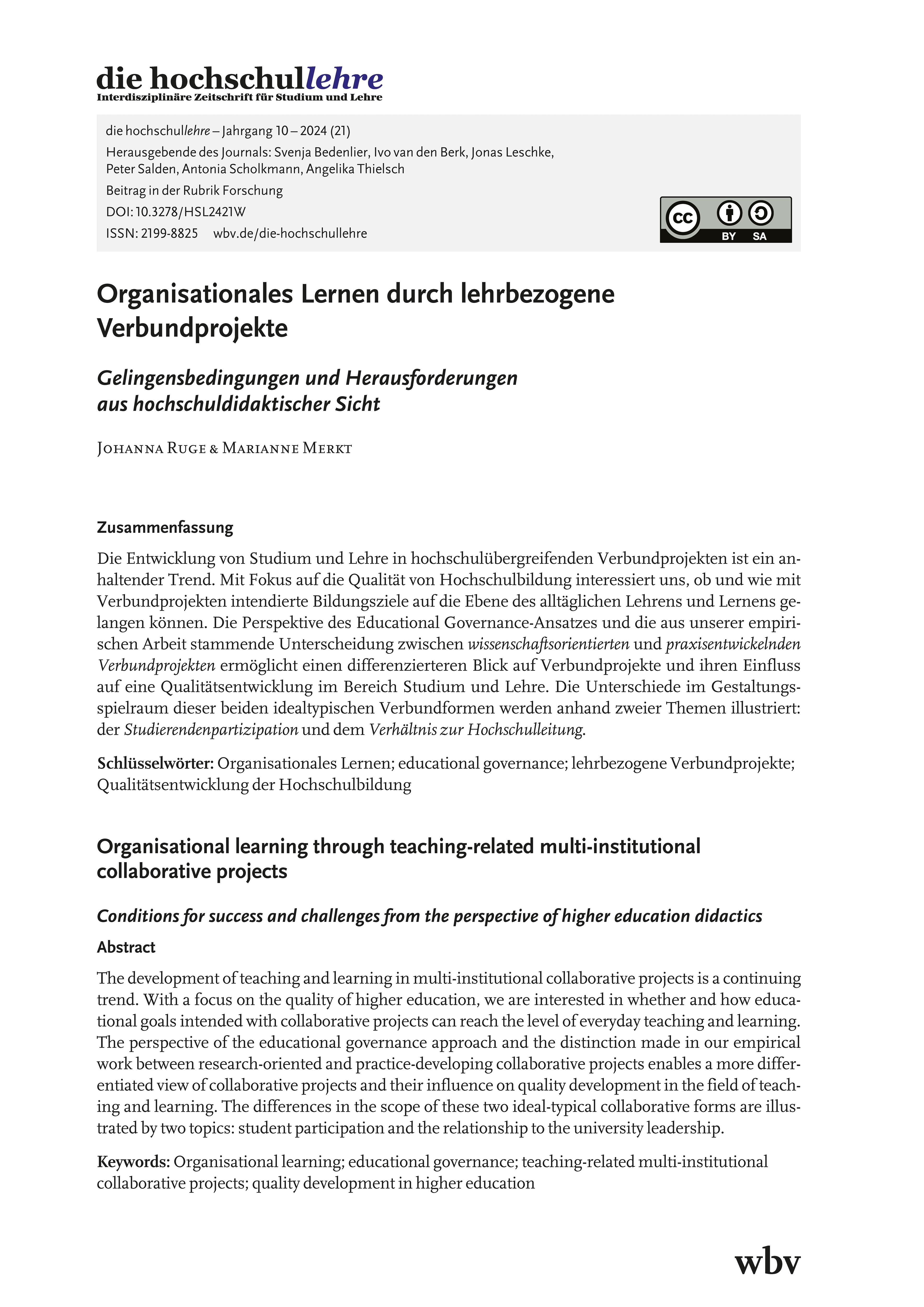 Organisationales Lernen durch lehrbezogene Verbundprojekte. Gelingensbedingungen und Herausforderungen aus hochschuldidaktischer Sicht