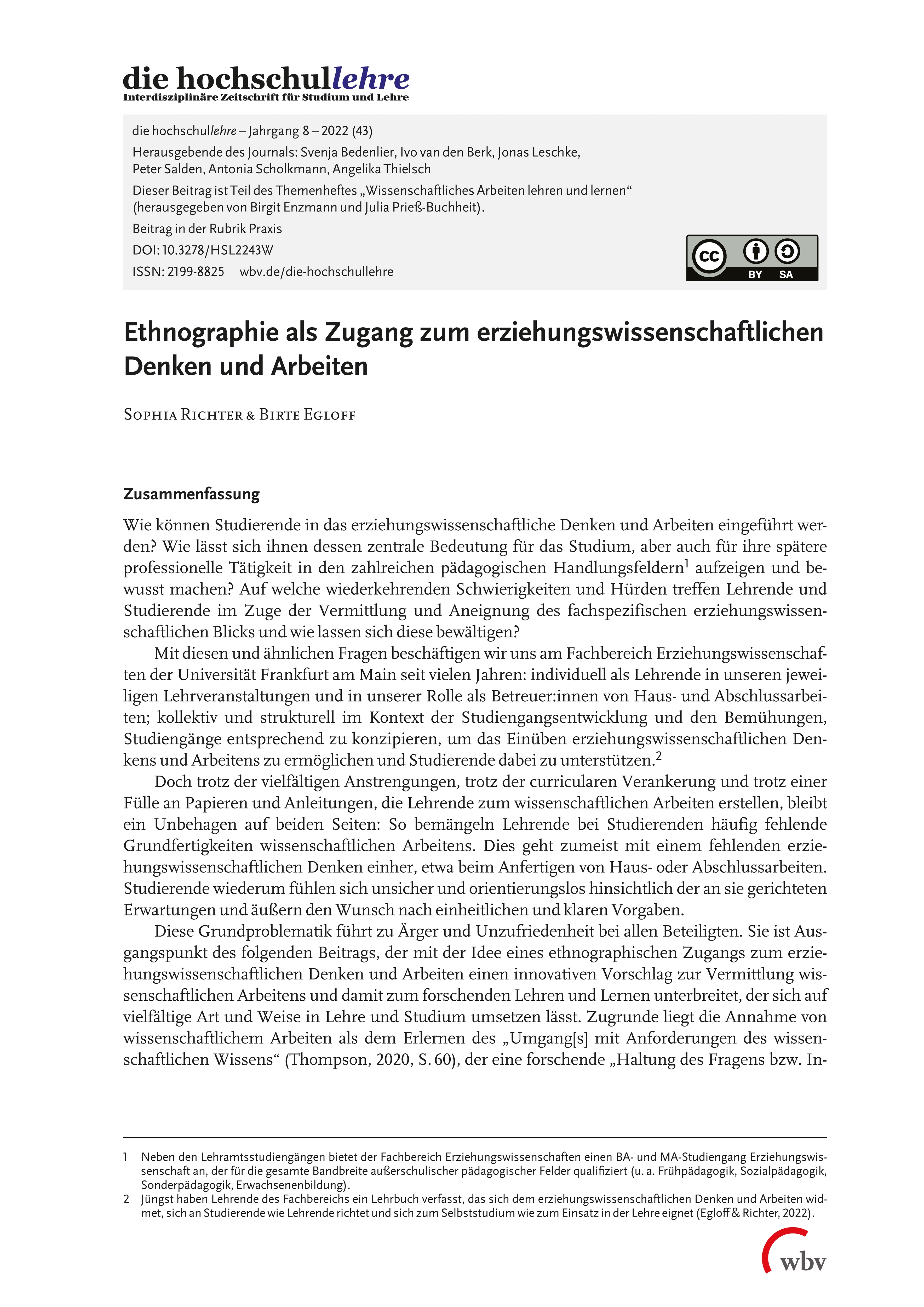 Ethnographie als Zugang zum erziehungswissenschaftlichen Denken und Arbeiten