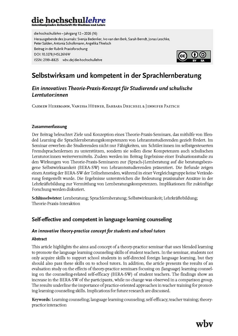 Selbstwirksam und kompetent in der Sprachlernberatung. Ein innovatives Theorie-Praxis-Konzept für Studierende und schulische Lerntutor:innen