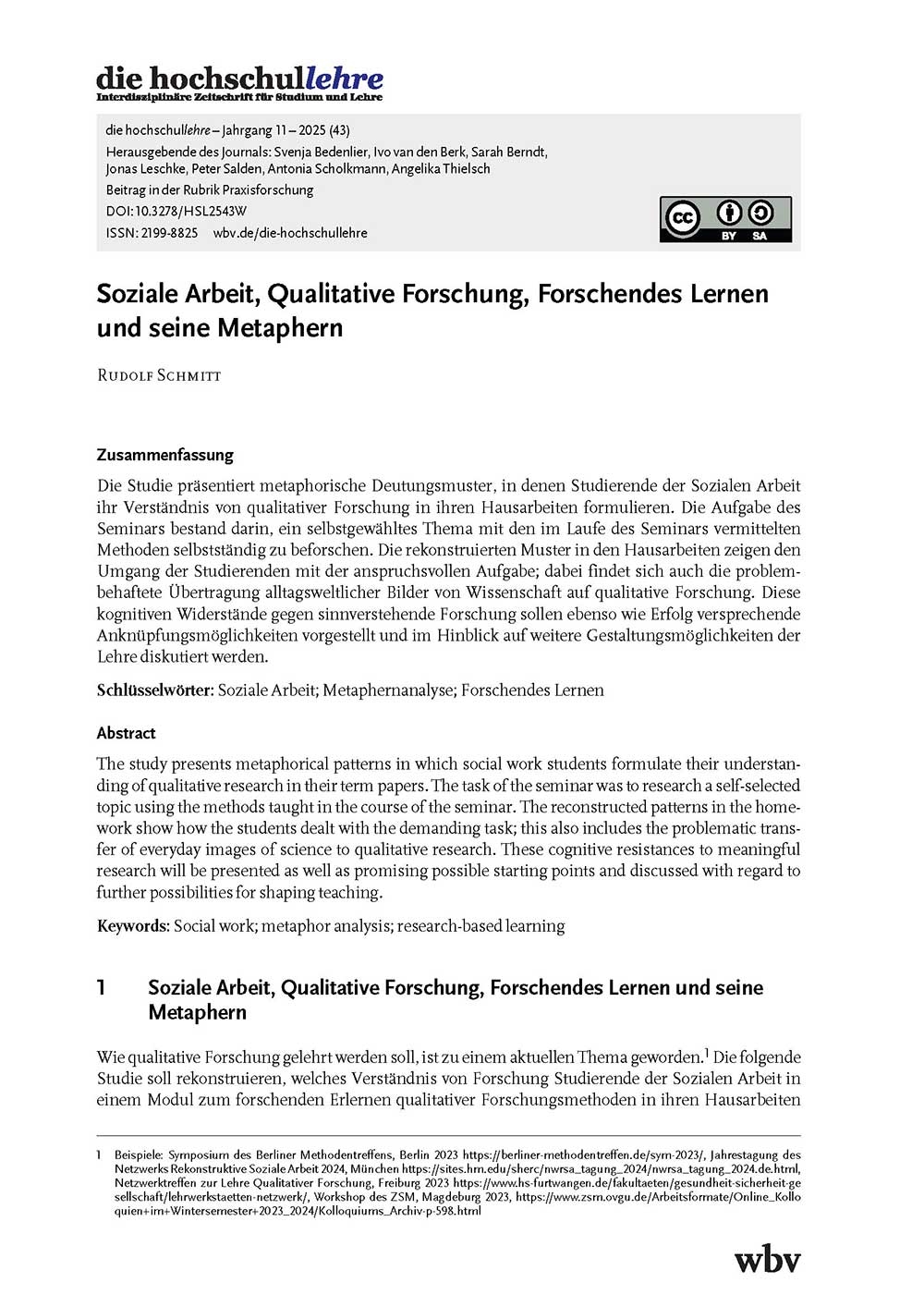 Soziale Arbeit, Qualitative Forschung, Forschendes Lernen und seine Metaphern