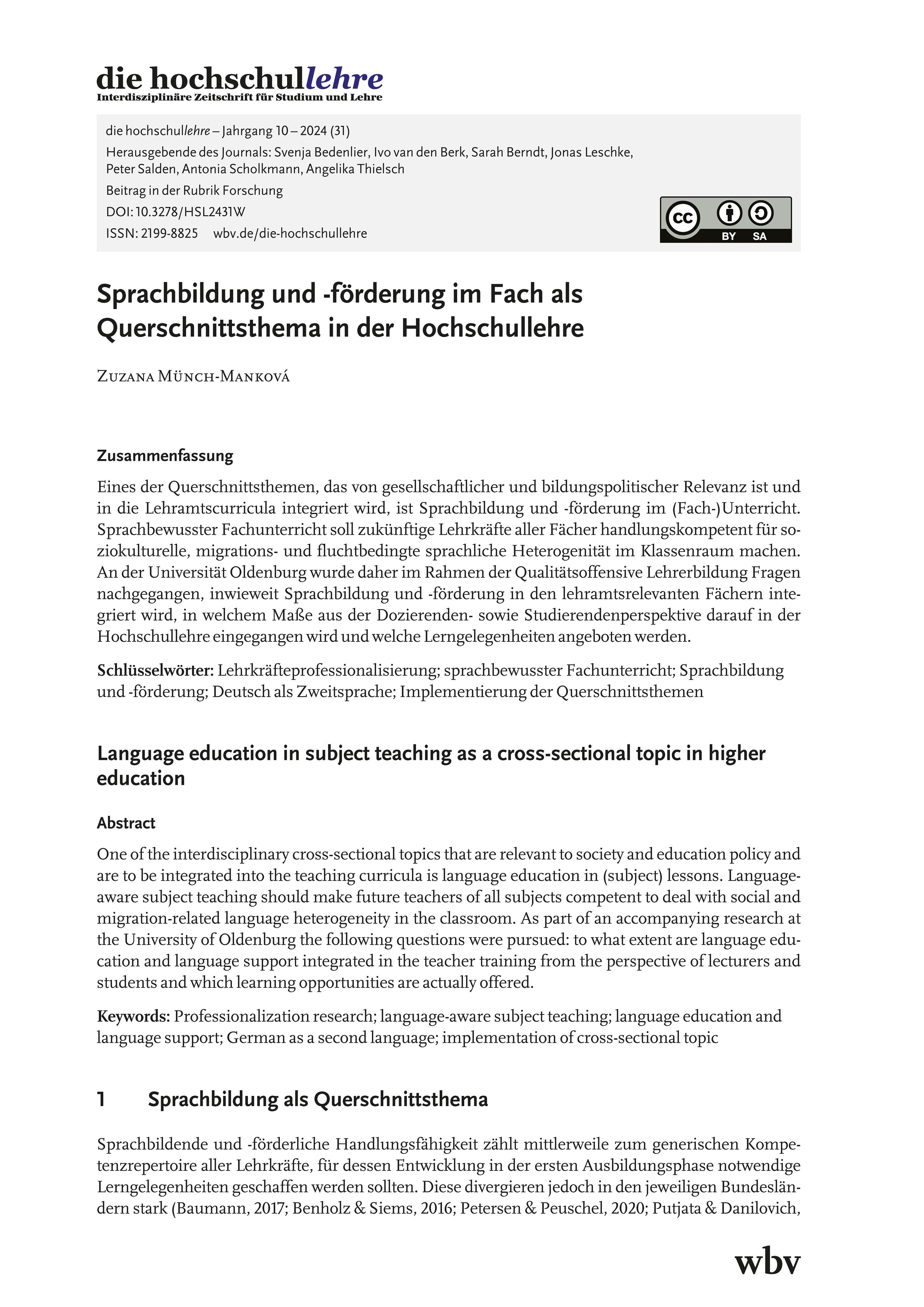 Sprachbildung und -förderung im Fach als Querschnittsthema in der Hochschullehre