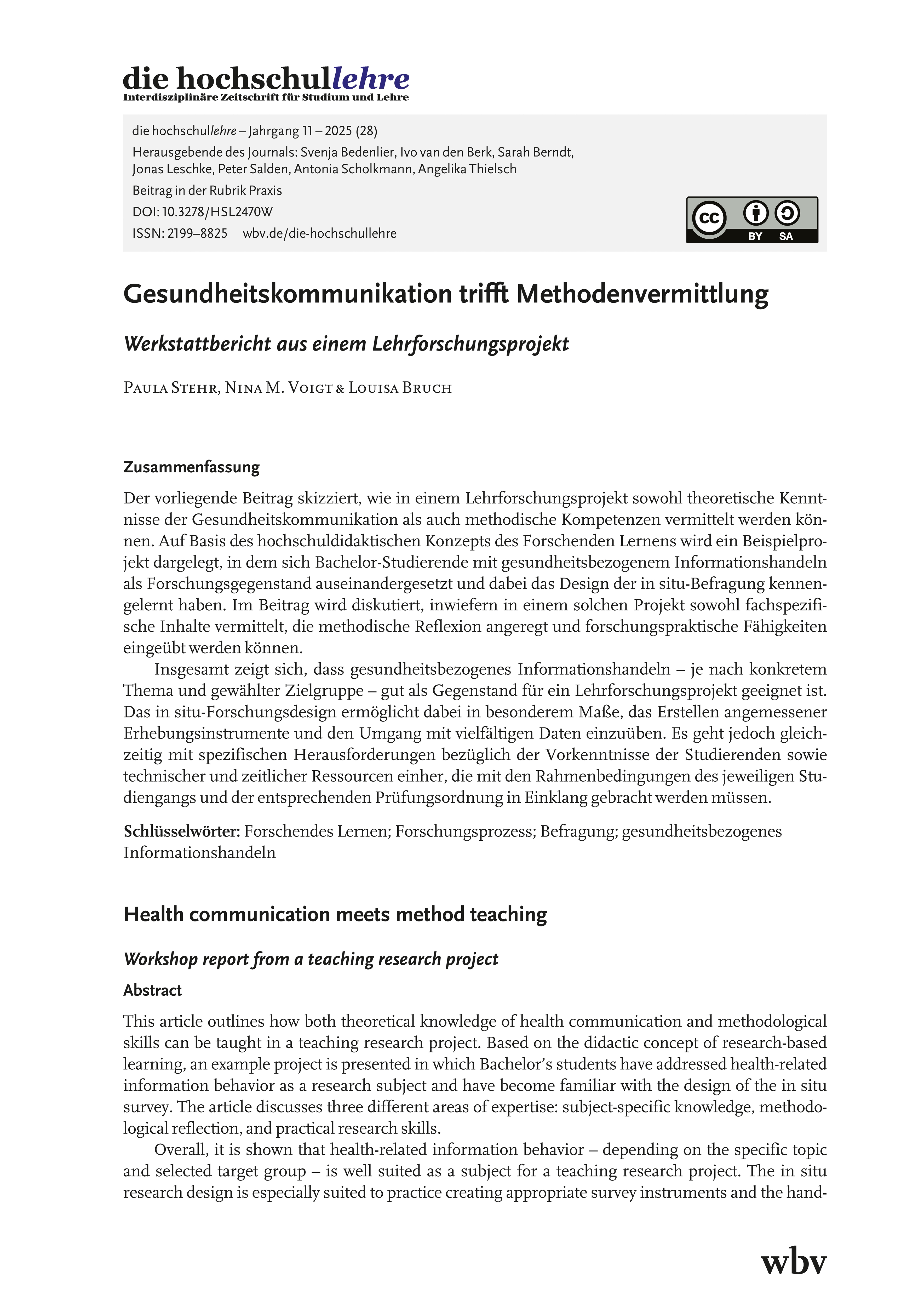Gesundheitskommunikation trifft Methodenvermittlung. Werkstattbericht aus einem Lehrforschungsprojekt