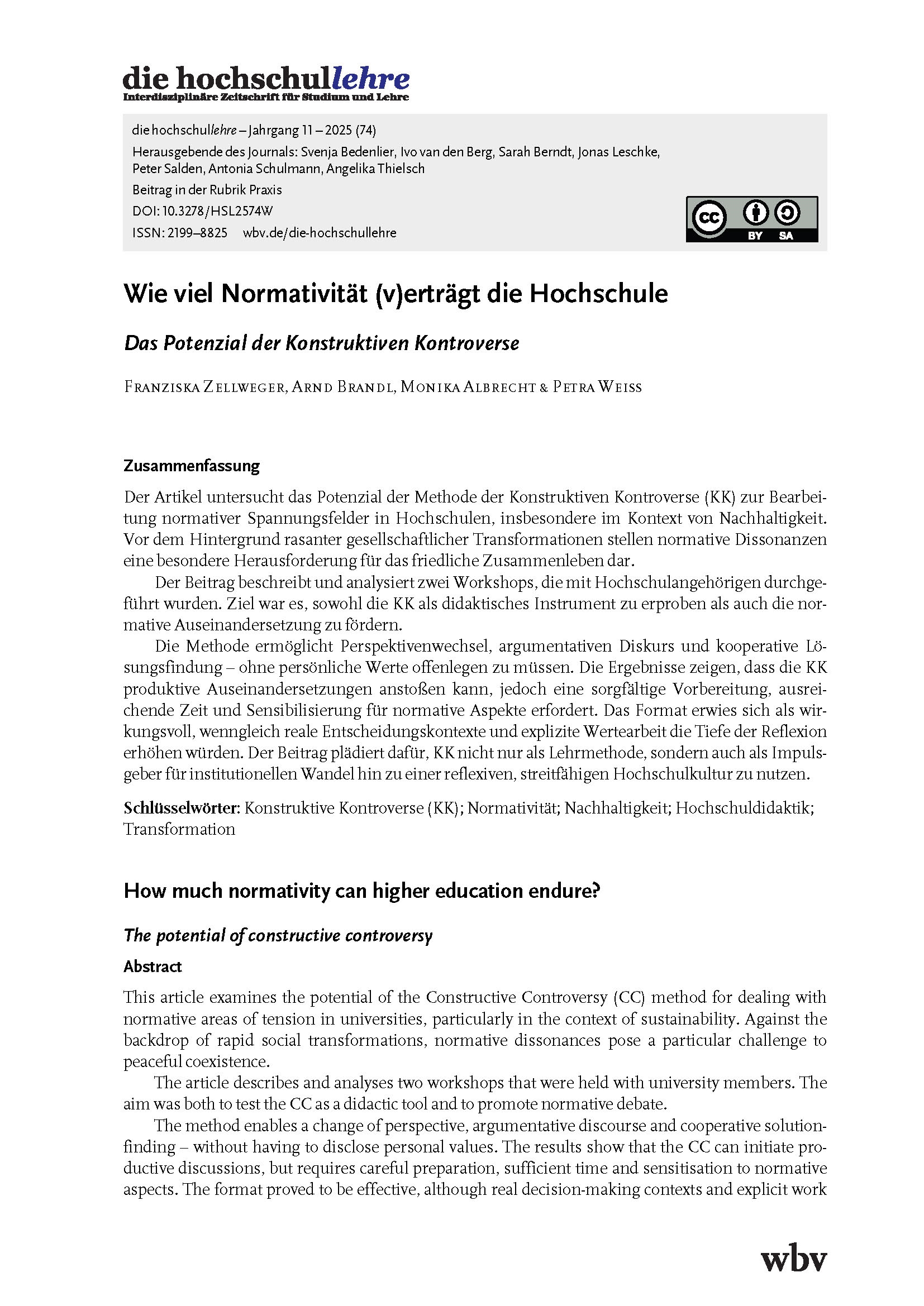 Wie viel Normativität (v)erträgt die Hochschule. Das Potenzial der Konstruktiven Kontroverse