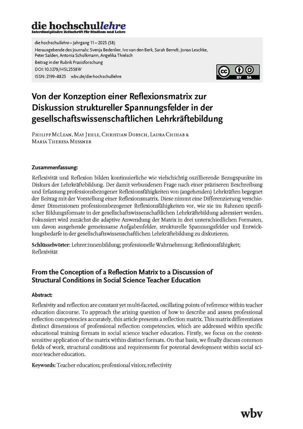 Von der Konzeption einer Reflexionsmatrix zur Diskussion struktureller Spannungsfelder in der gesellschaftswissenschaftlichen Lehrkräftebildung