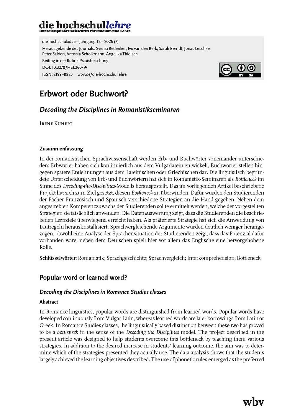 Erbwort oder Buchwort? Decoding the Disciplines in Romanistikseminaren