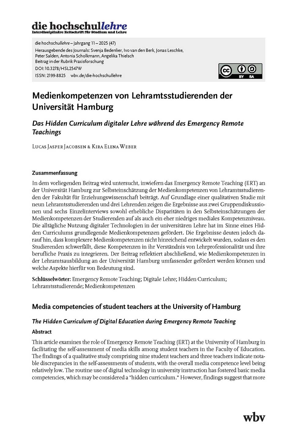 Medienkompetenzen von Lehramtsstudierenden der Universität Hamburg. Das Hidden Curriculum digitaler Lehre während des Emergency Remote Teachings