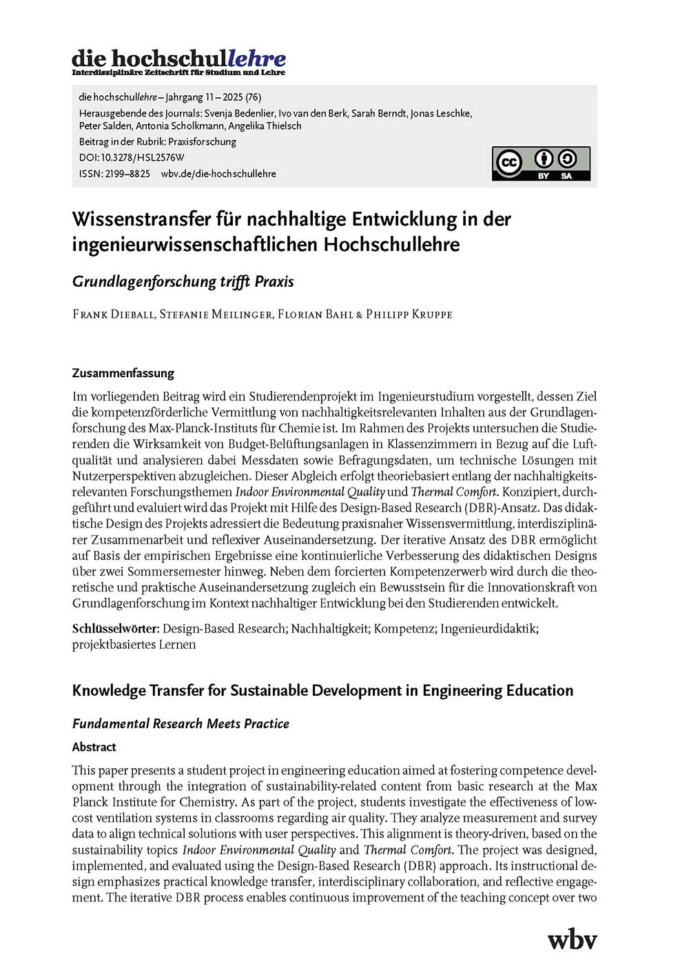 Wissenstransfer für nachhaltige Entwicklung in der ingenieurwissenschaftlichen Hochschullehre: Grundlagenforschung trifft Praxis