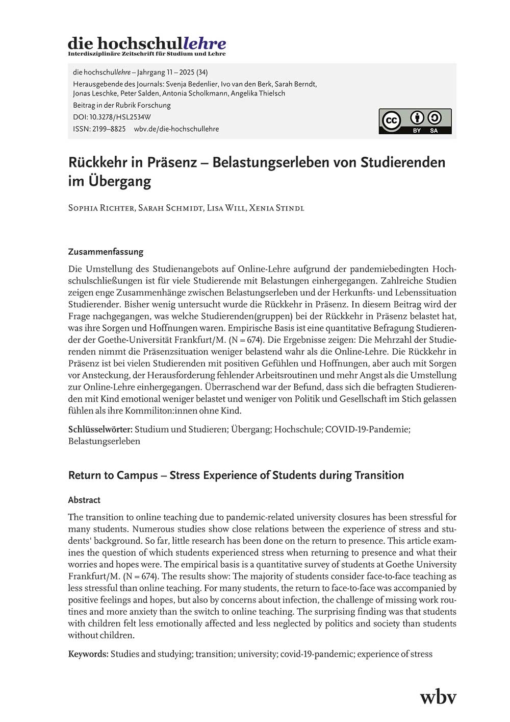 Rückkehr in Präsenz – Belastungserleben von Studierenden im Übergang