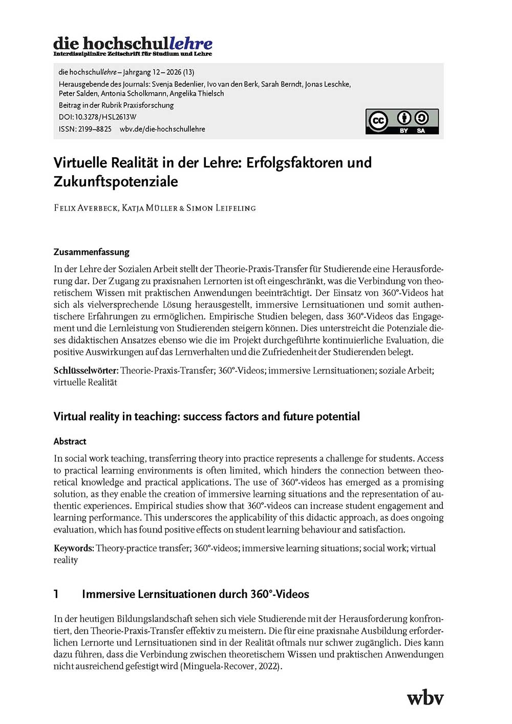 Virtuelle Realität in der Lehre: Erfolgsfaktoren und Zukunftspotenziale