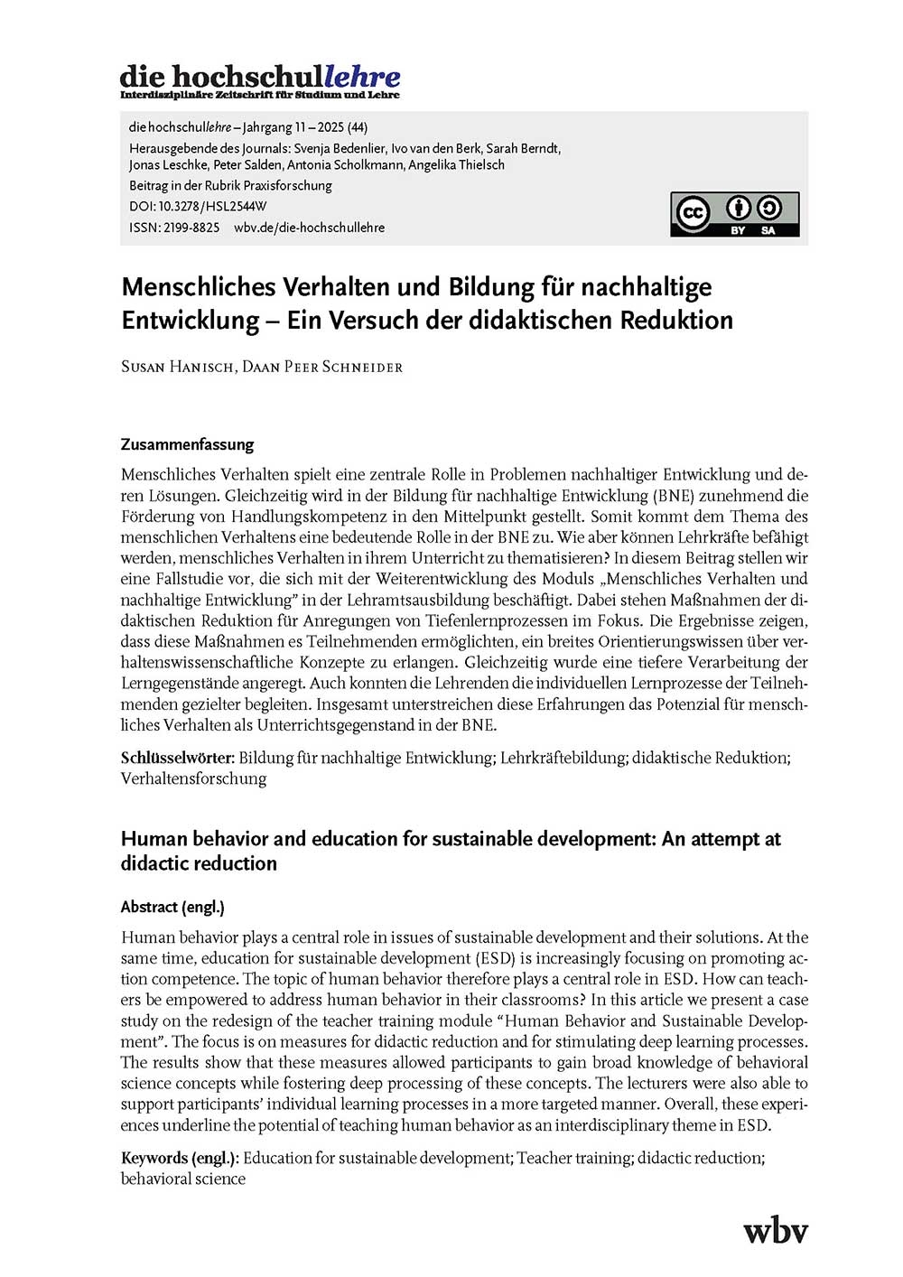 Menschliches Verhalten und Bildung für nachhaltige Entwicklung – Ein Versuch der didaktischen Reduktion