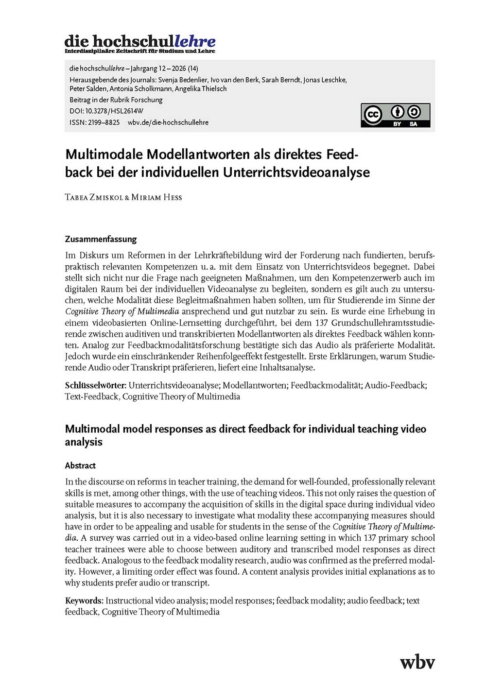 Multimodale Modellantworten als direktes Feedback bei der individuellen Unterrichtsvideoanalyse