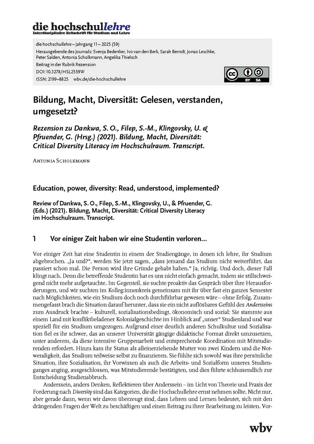 Bildung, Macht, Diversität: Gelesen, verstanden, umgesetzt? Rezension zu Dankwa, S. O., Filep, S.-M., Klingovsky, U. & Pfruender, G. (Hrsg.) (2021). Bildung, Macht, Diversität: Critical Diversity Literacy im Hochschulraum. Transcript.