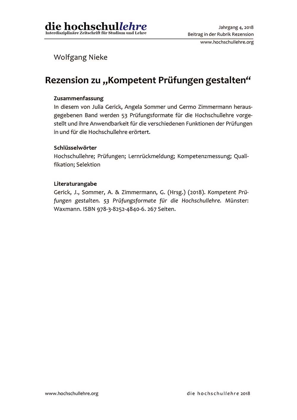 Rezension zu "Kompetent Prüfungen gestalten"
