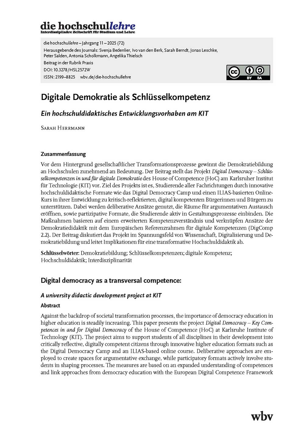 Digitale Demokratie als Schlüsselkompetenz. Ein hochschuldidaktisches Entwicklungsvorhaben am KIT