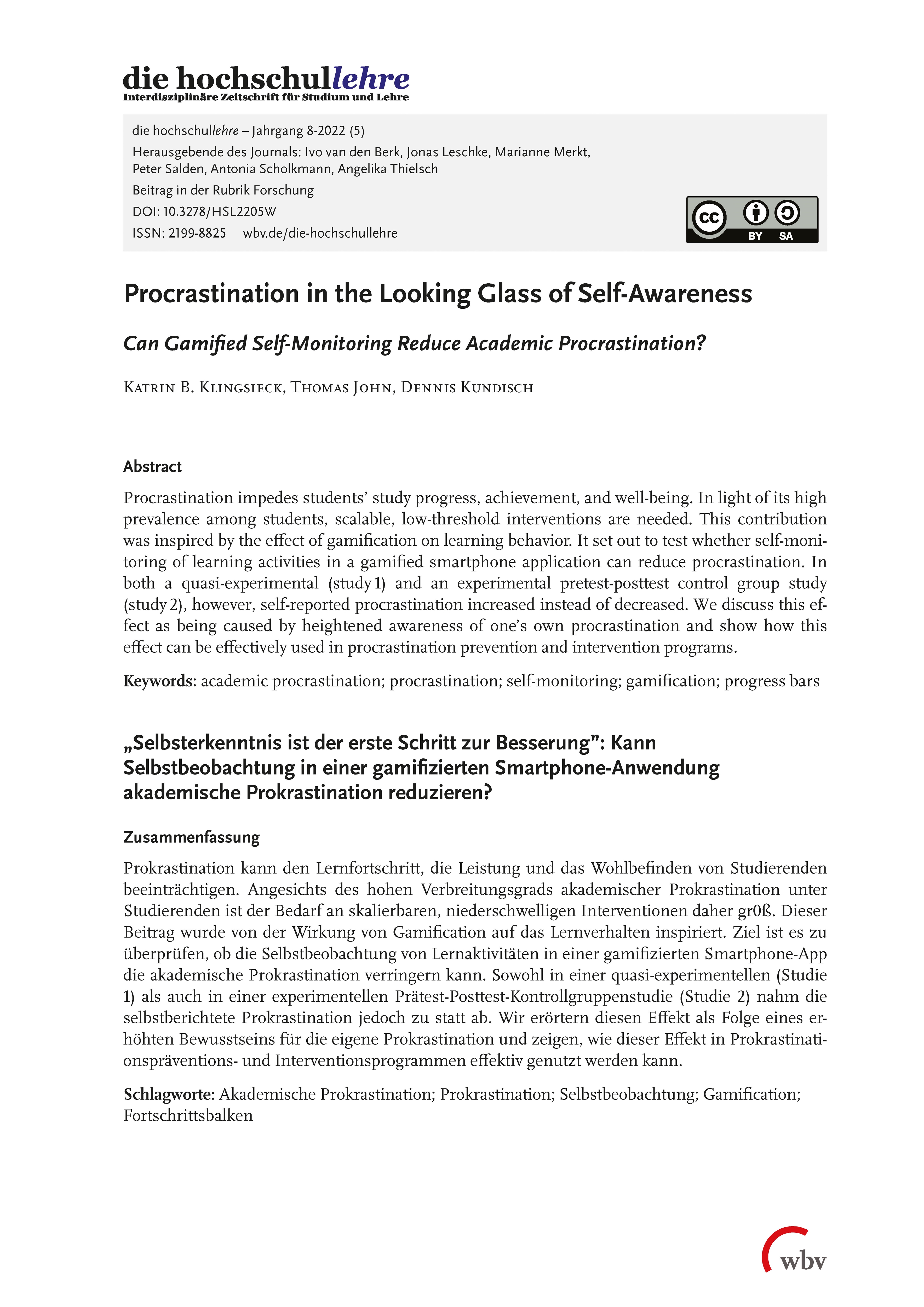Procrastination in the Looking Glass of Self-Awareness Procrastination in the Looking Glass of Self-Awareness