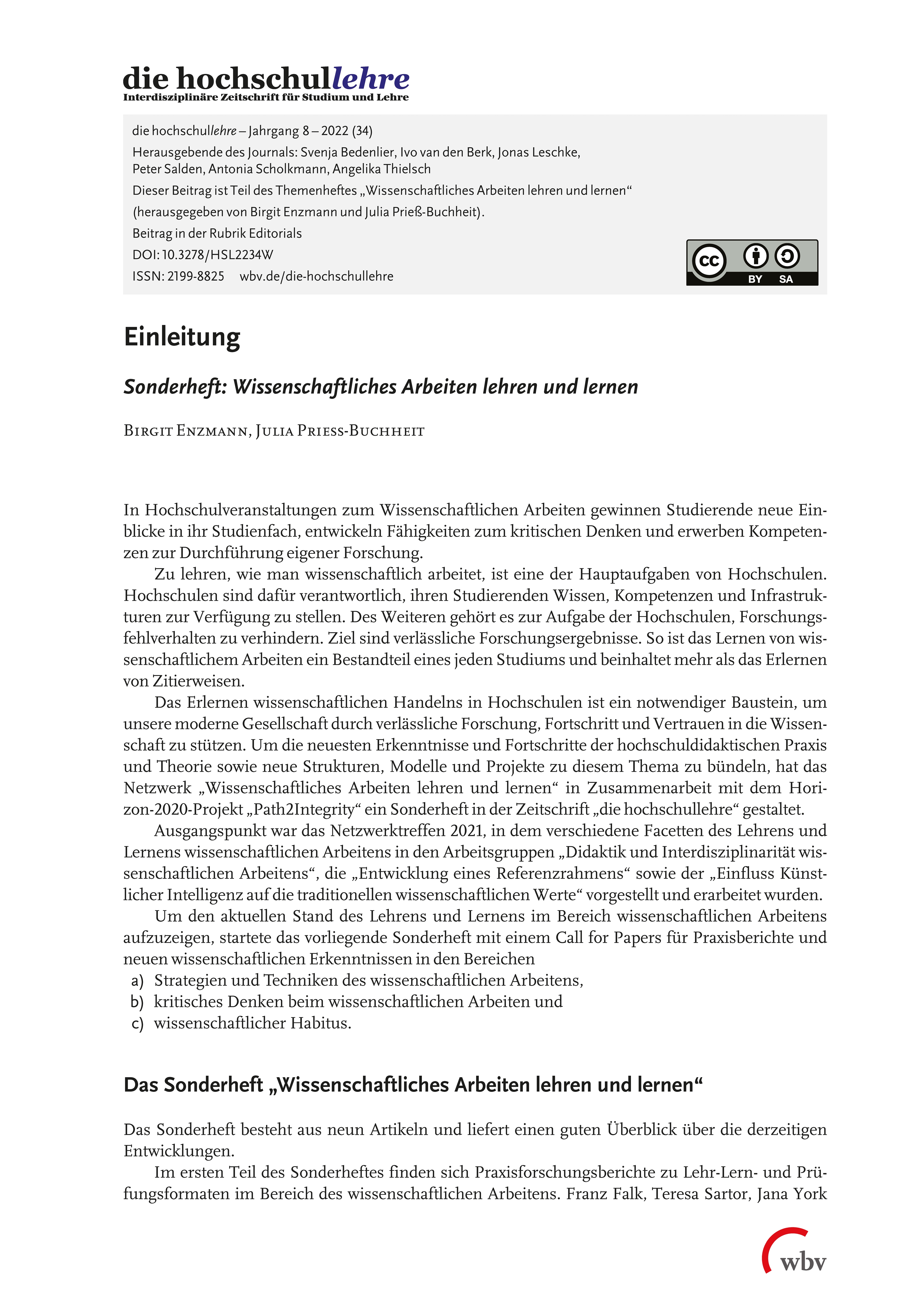 Einleitung: Sonderheft wissenschaftliches Arbeiten lehren und lernen