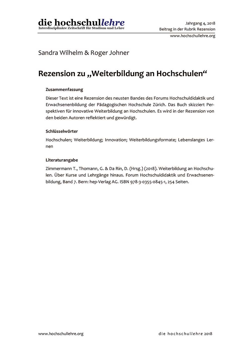 Rezension zu "Weiterbildung an Hochschulen"