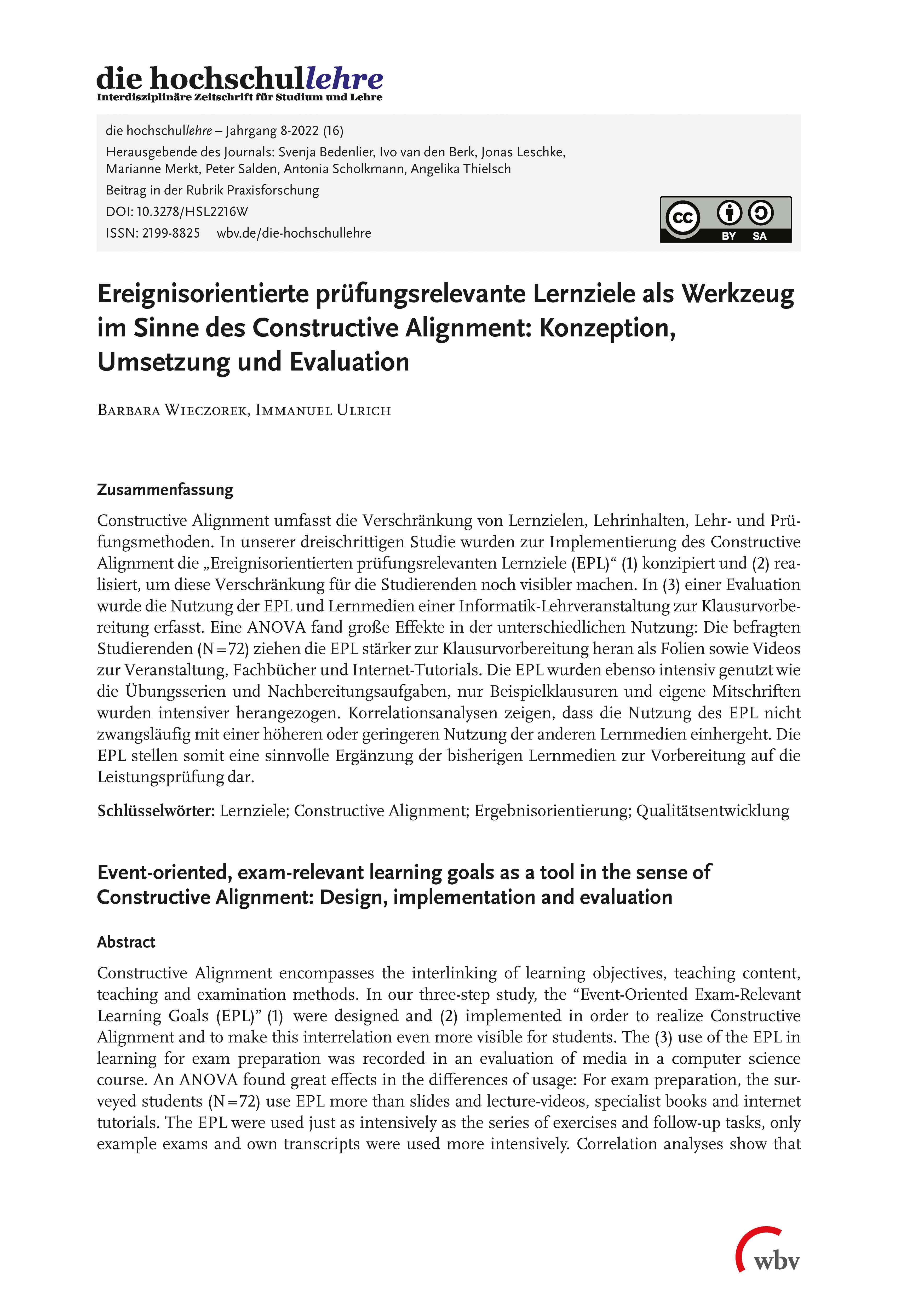 Ereignisorientierte  prüfungsrelevante Lernziele als Werkzeug im Sinne des Constructive Alignment Ereignisorientierte  prüfungsrelevante Lernziele als Werkzeug im Sinne des Constructive Alignment