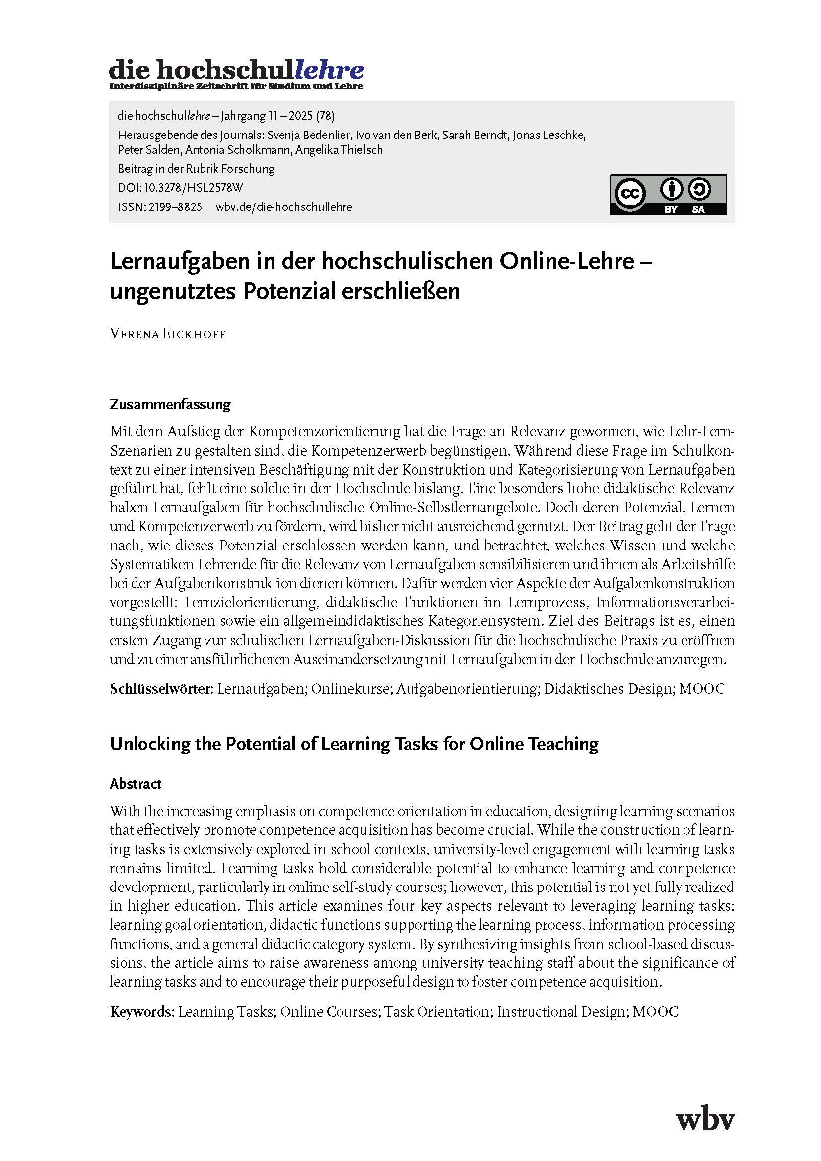 Lernaufgaben in der hochschulischen Online-Lehre – ungenutztes Potenzial erschließen