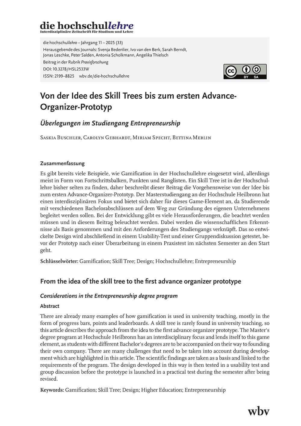 Von der Idee des Skill Trees bis zum ersten Advance-Organizer-Prototyp. Überlegungen im Studiengang Entrepreneurship