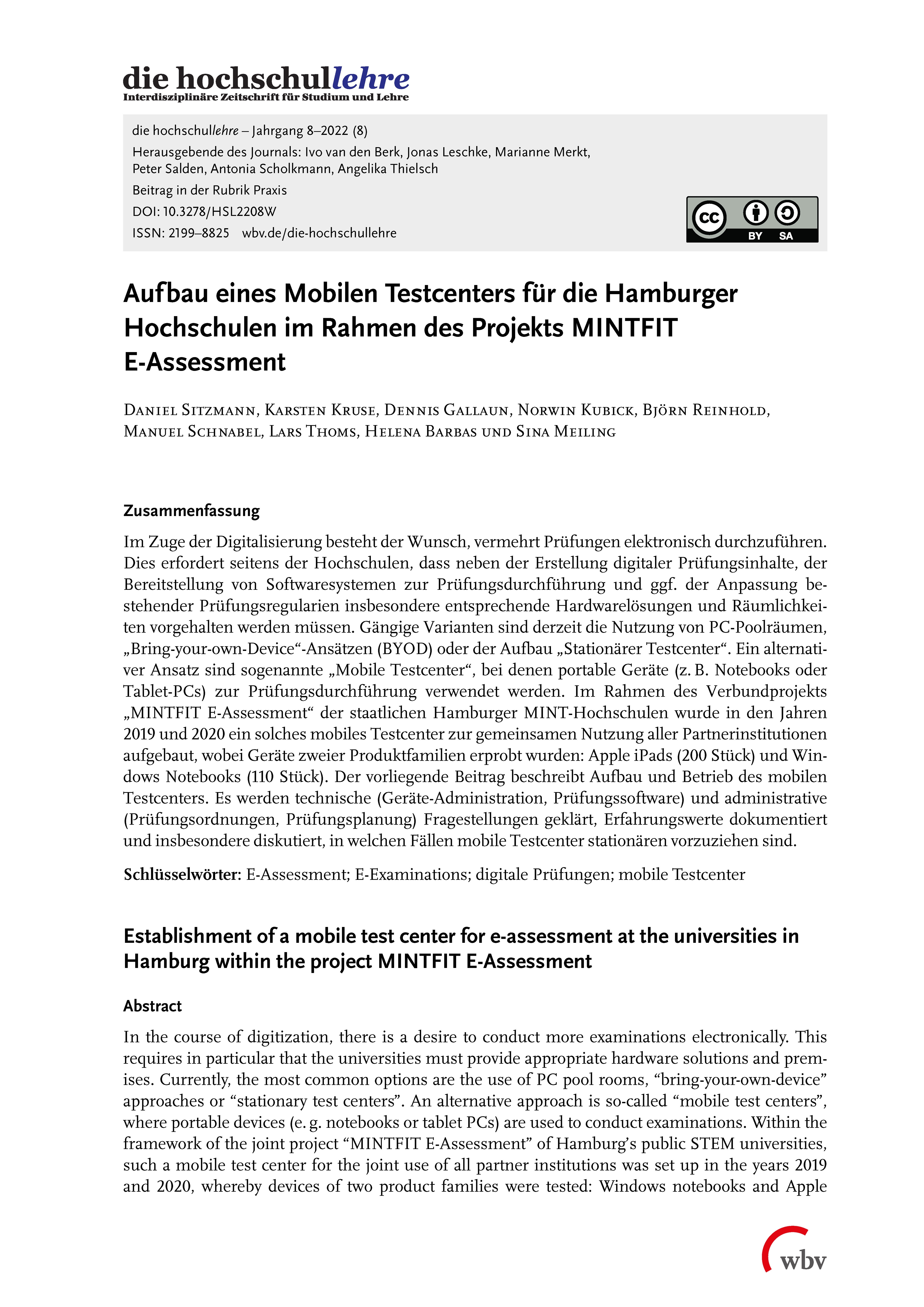 Aufbau eines Mobilen Testcenters für die Hamburger Hochschulen im Rahmen des Projekts MINTFIT E-Assessment Aufbau eines Mobilen Testcenters für die Hamburger Hochschulen im Rahmen des Projekts MINTFIT E-Assessment