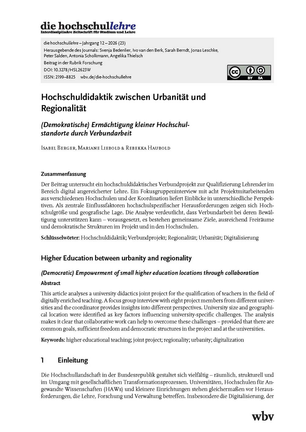Hochschuldidaktik zwischen Urbanität und Regionalität. (Demokratische) Ermächtigung kleiner Hochschulstandorte durch Verbundarbeit