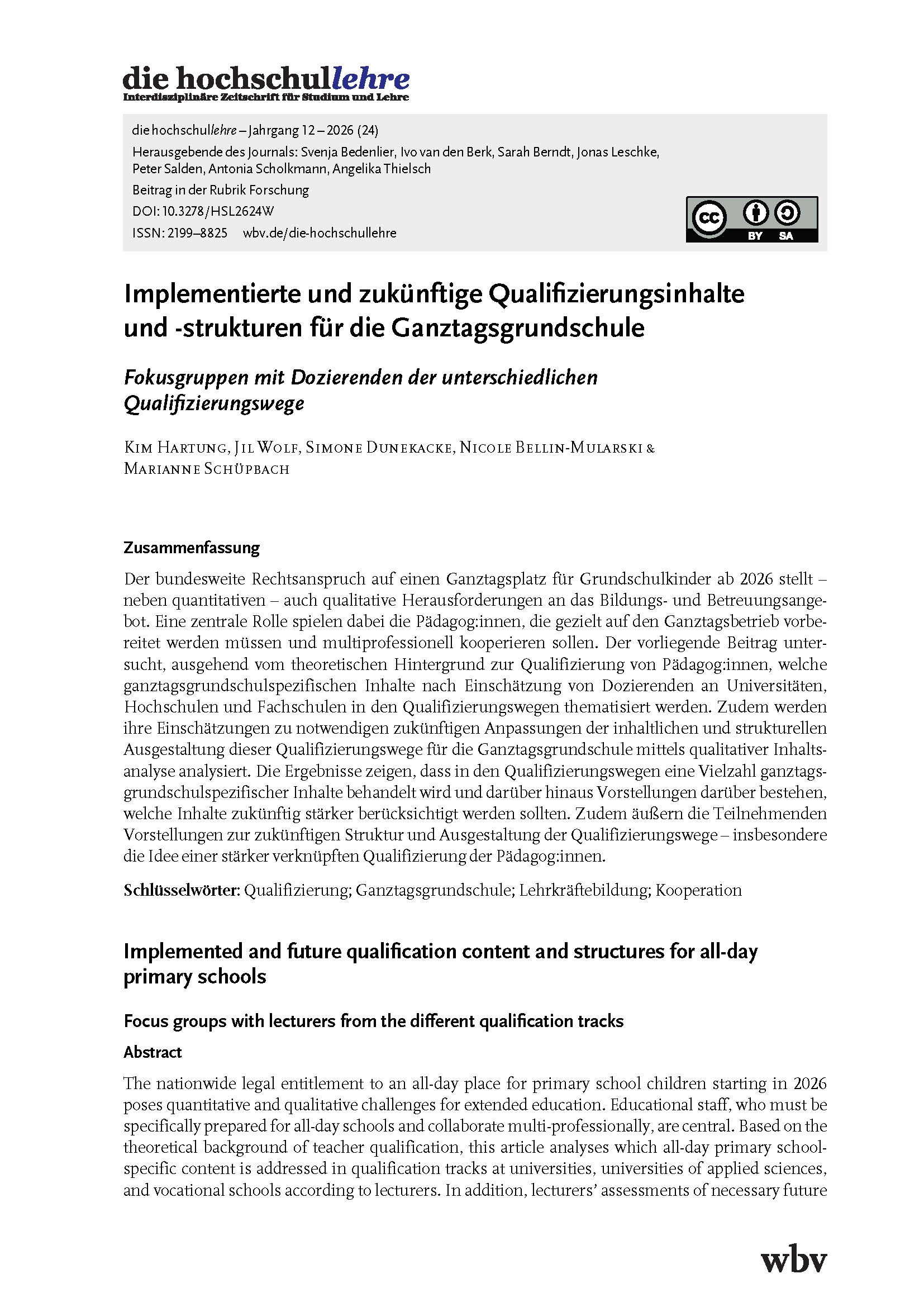 Implementierte und zukünftige Qualifizierungsinhalte und -strukturen für die Ganztagsgrundschule. Fokusgruppen mit Dozierenden der unterschiedlichen Qualifizierungswege