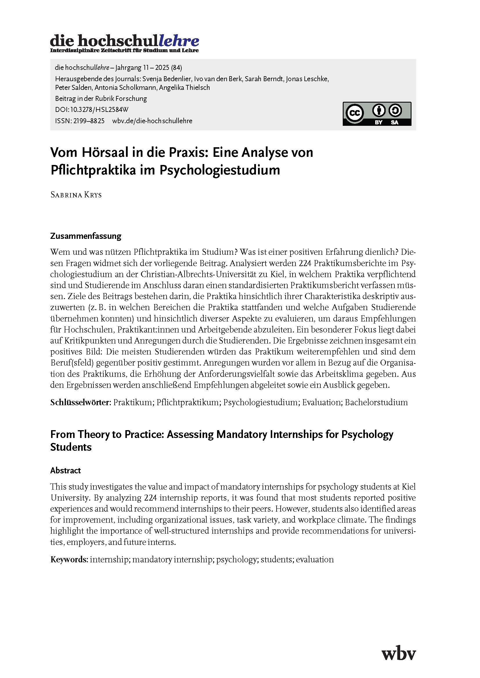 Vom Hörsaal in die Praxis: Eine Analyse von Pflichtpraktika im Psychologiestudium