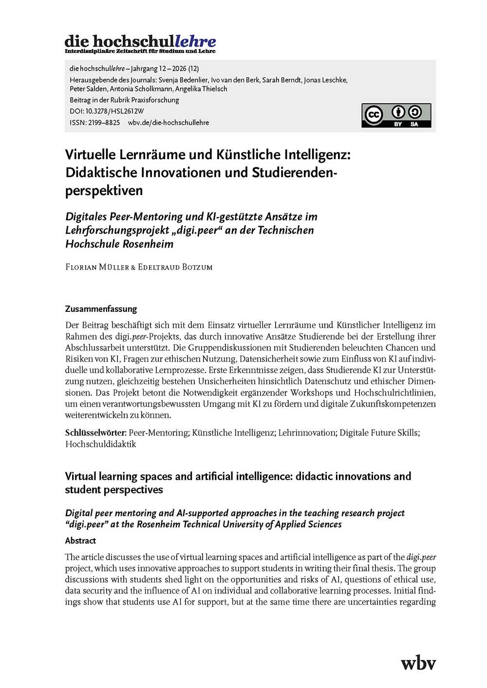 Virtuelle Lernräume und Künstliche Intelligenz: Didaktische Innovationen und Studierendenperspektiven. Digitales Peer-Mentoring und KI-gestützte Ansätze im Lehrforschungsprojekt „digi.peer“ an der Technischen Hochschule Rosenheim