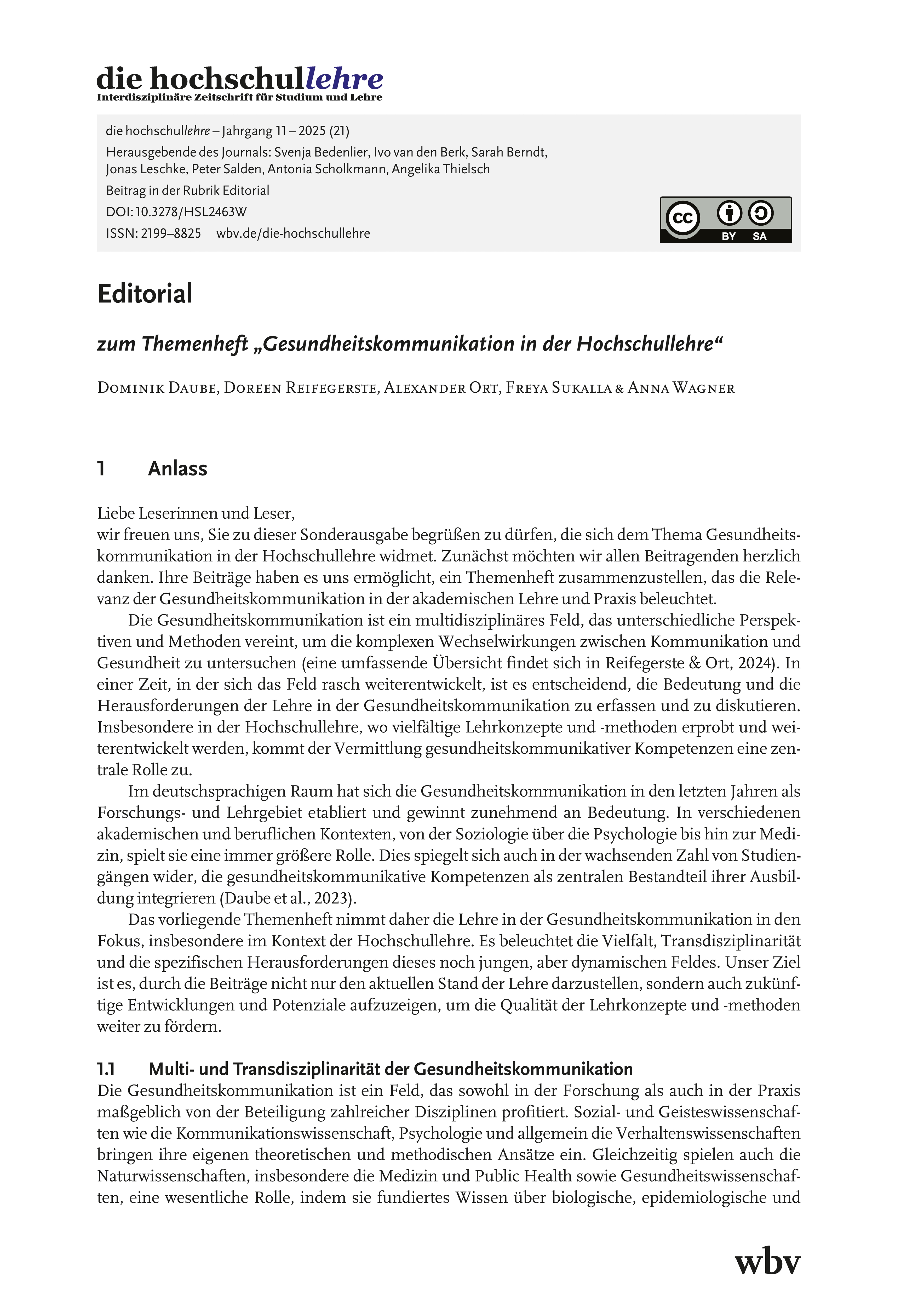 Editorial zum Themenheft „Gesundheitskommunikation in der Hochschullehre“