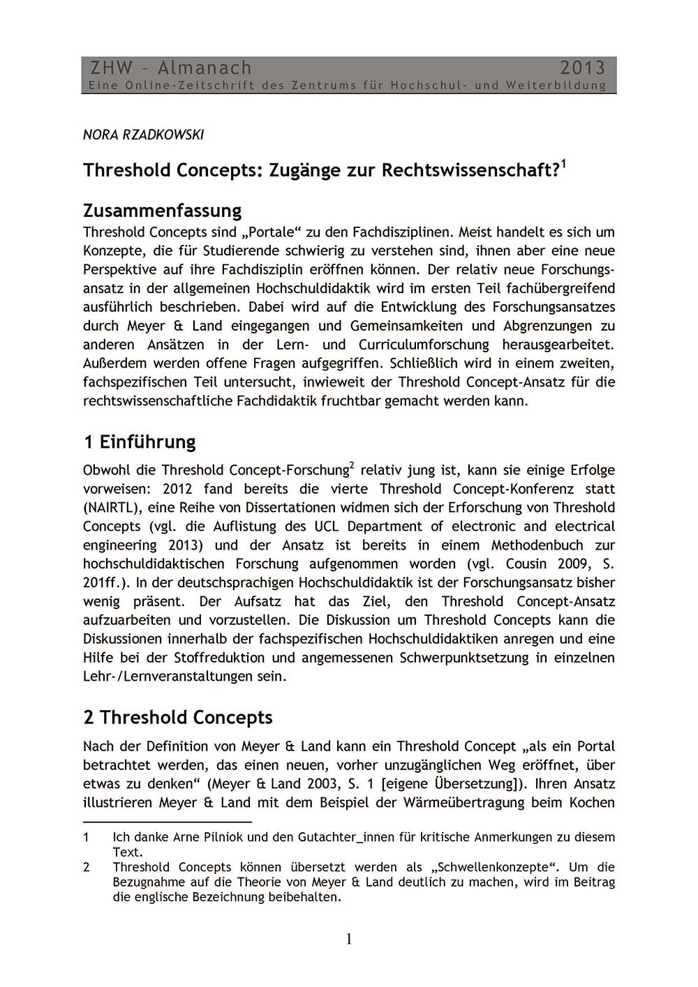Threshold Concepts: Zugänge zur Rechtswissenschaft