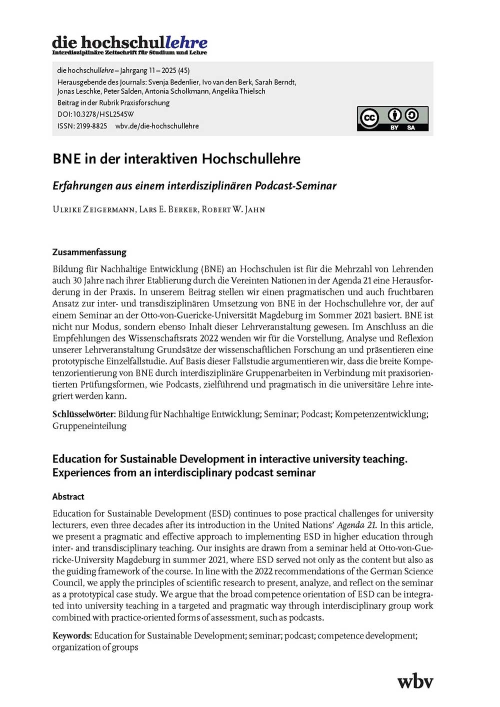 BNE in der interaktiven Hochschullehre. Erfahrungen aus einem interdisziplinären Podcast-Seminar