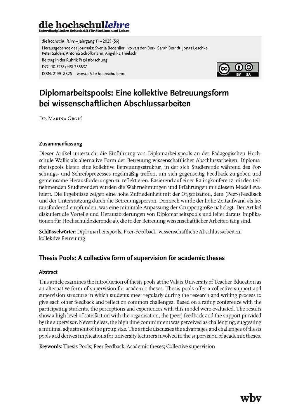 Diplomarbeitspools: Eine kollektive Betreuungsform bei wissenschaftlichen Abschlussarbeiten