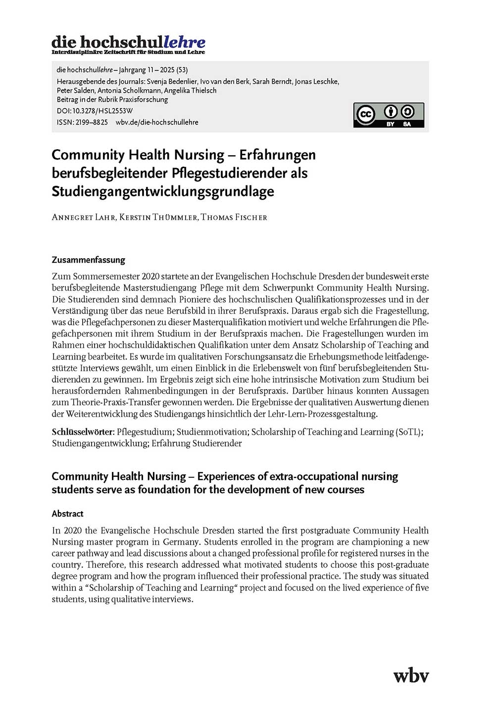 Community Health Nursing – Erfahrungen berufsbegleitender Pflegestudierender als Studiengangentwicklungsgrundlage