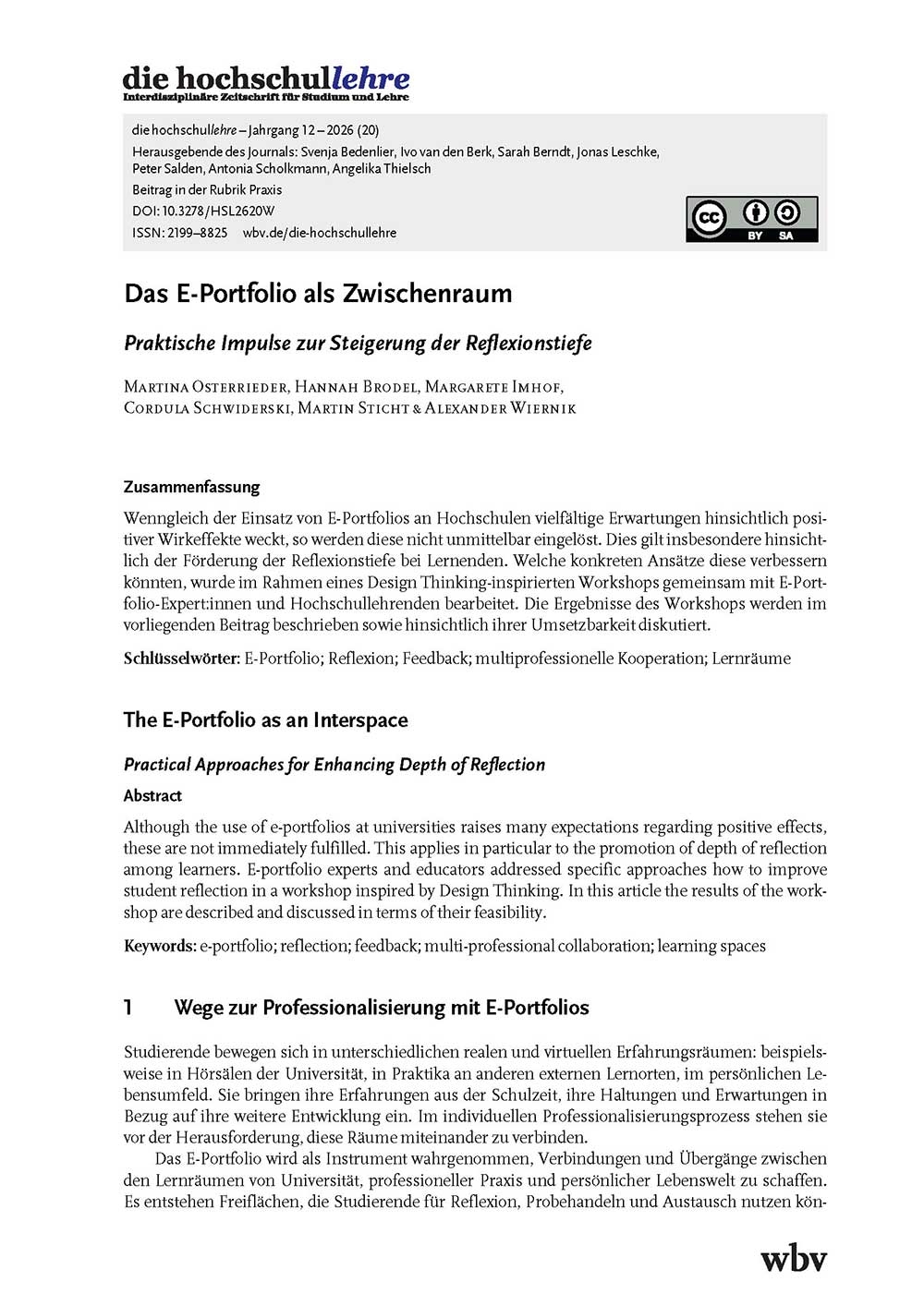 Das E-Portfolio als Zwischenraum. Praktische Impulse zur Steigerung der Reflexionstiefe
