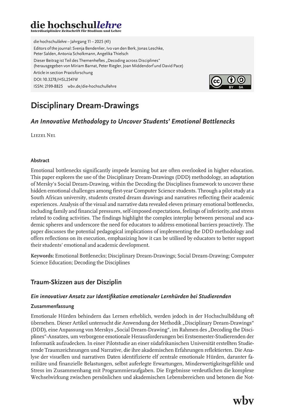 Disciplinary Dream-Drawings. An innovative methodology to uncover students’ emotional bottlenecks