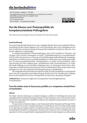 Von der Klausur zum Prozessportfolio als kompetenzorientierte Prüfungsform Von der Klausur zum Prozessportfolio als kompetenzorientierte Prüfungsform