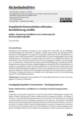 Empathische Kommunikation erforschen – Sensibilisierung schaffen: Aufbau, Umsetzung und Reflexion eines Lehrkonzepts für Nachwuchsführungskräfte