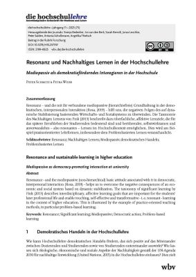 Resonanz und Nachhaltiges Lernen in der Hochschullehre. Mediopassiv als demokratieförderndes Interagieren in der Hochschule