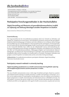 Partizipative Forschungsmethoden in der Hochschullehre. Digital Storytelling und Photovoice als gesundheitskommunikatives Lernfeld zur Erfassung und Stärkung lebenslagen-sensibler Perspektiven im Studium
